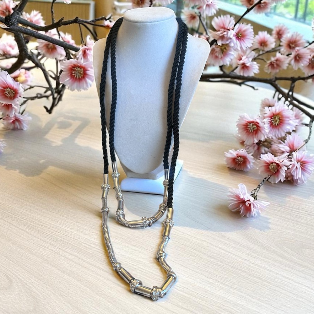 Chico's Black Rope & Silver Multi-Strand Necklace NWT